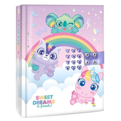 Sweet Dream Geheim Dagboek met Geluid en digitaal codeslot voor kinderen - Eenhoorn, Koala, Kat - Paars - 14 x 18 CM
