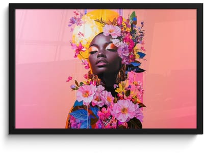 Poster in lijst - Fotolijst 60x40 cm - Posters - Kleurrijk - Bloemen - Vrouw - Zon - Posterlijst zwart - Decoratie - Wanddecoratie woonkamer - Muurdecoratie slaapkamer