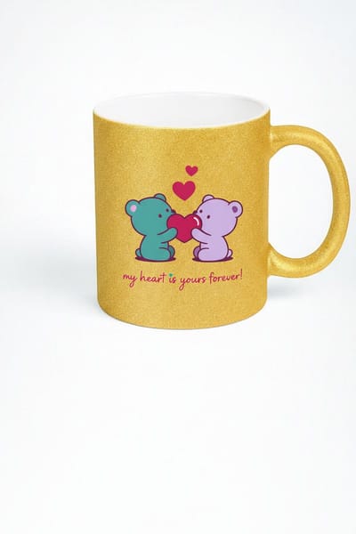 Gouden Glitter Mok met Lieve Beren & 'My Heart Is Yours Forever' - Romantisch Valentijn Cadeau