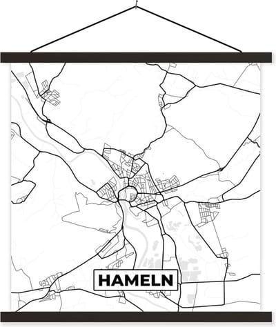Posterhanger incl. Poster 60x60 cm - Schoolplaat - Plattegrond - Hameln - Kaart - Stadskaart - Textielposter - Zwarte latten - Stadskaart