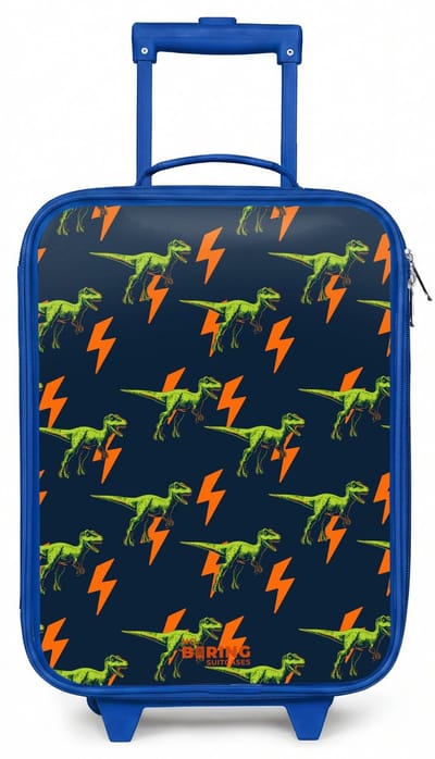 NoBoringSuitcases.com® - Kinderkoffer blauw - Kindertrolley jongen - Bliksemsnelle raptors - Koffer kind lichtgewicht - Reiskoffer trolley voor kinderen - Koffertje met lichtgevende wieltjes - Rolkoffer
