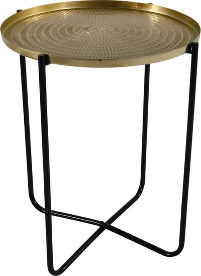 Lesli Living Bijzettafel/plantenstandaard - goud/zwart - rond - metaal - 50 cm