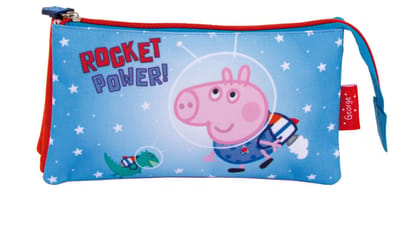 Peppa Pig Etui - 3 vakken - Pennenetui voor kinderen - Schooletui - Voor jongens en meisjes - 21 x 11 cm - Blauw/rood