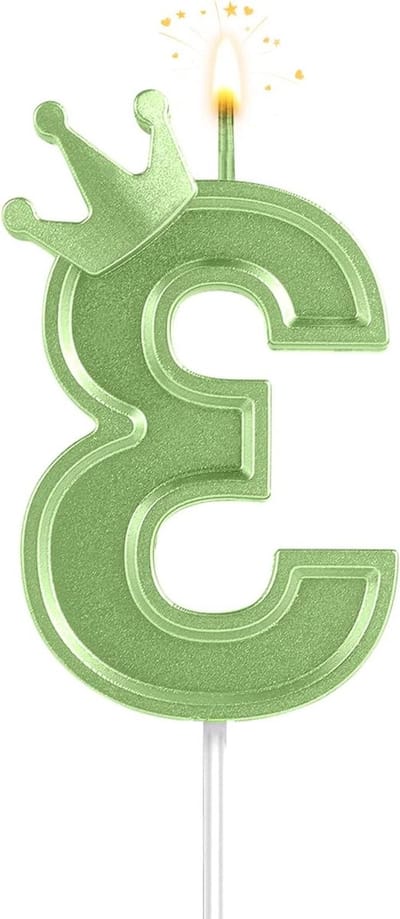 7,6 cm Nummer Kaars met Kroon Taartcijfers voor Verjaardag en Jubileumfeesten - Groen - Set van 3