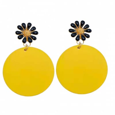 Clip oorbellen -Daisy -geel hout- goudkleurig- geen gaatje- Charme Bijoux