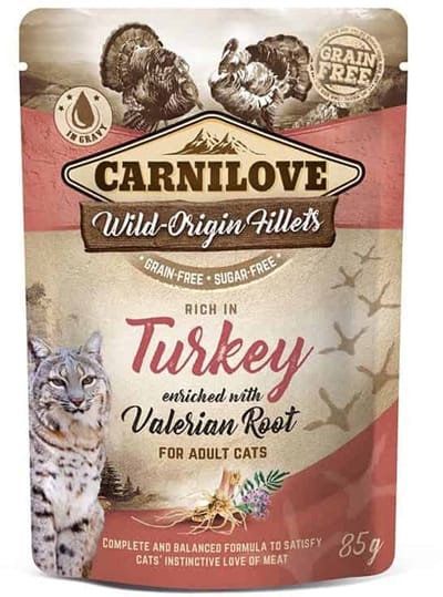 Carnilove Pouch Kalkoen - Hypoallergene Hondenmaaltijd - 24x85gr, Licht Verteerbaar met Valeriaan
