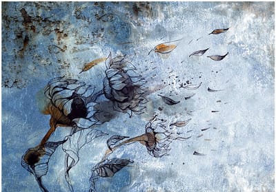 Fotobehangkoning - Behang - Vliesbehang - Fotobehang Zonnebloemen - In the arms of the wind - 150 x 105 cm