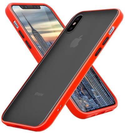 Cadorabo Hoesje geschikt voor Apple iPhone X / XS in Mat Rood - Zwarte Knopen - Hybride beschermhoes met TPU siliconen Case Cover binnenkant en matte plastic achterkant