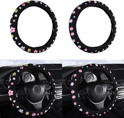 Dailygoods- Stuurhoes Zacht - Bloemenpatroon - Antislip - Ademend - Universele Maat - Geschikt voor de meeste auto's - Autowielhoes