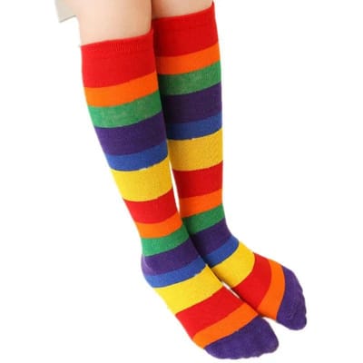 Nieuwe Collectie Kinder Regenboog Sokken Kinder Sport Meisjes Jongens Kleurrijke Gestreepte Zachte Katoen Kniehoge Sokken Peuter Hoge Kwaliteit 2-12J 2-10 T 35cm M red