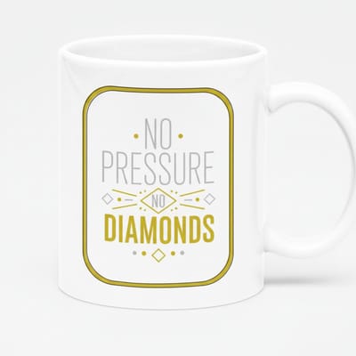 Motiverende Koffiemok 330ml – “No Pressure, No Diamonds” – Inspirerend Cadeau voor Werk, Studenten & Ondernemers
