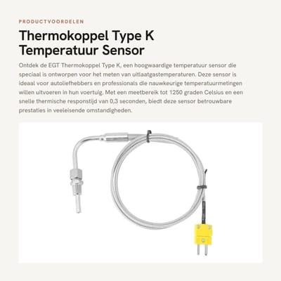 Dailygoods- Thermokoppel Type EGT K - Temperatuursensor - Roestvrij Staal - Meetbereik 0-1250°C - Snel reagerend - Mini-K-stekker - Instelbare drukvergrendeling