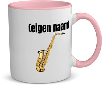 Akyol - saxofoon met eigen naam koffiemok - theemok - roze - Saxofoon - muziek liefhebbers - iemand die houdt van saxofoons - verjaardag - cadeau - kado - 350 ML inhoud
