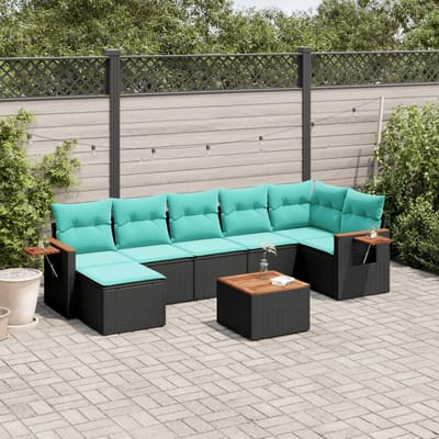 vidaXL - 8-delige - Loungeset - met - kussens - poly - rattan - zwart
