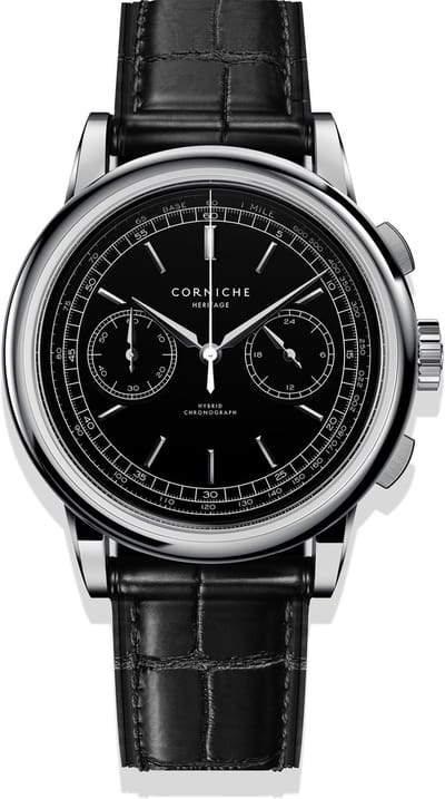 Corniche Heritage Chronograph C65408 Heren Horloge - Chronograaf - Saffierglas - Roestvrijstaal/Leer - Zilver/Zwart - Ø 39 mm - Hybrid