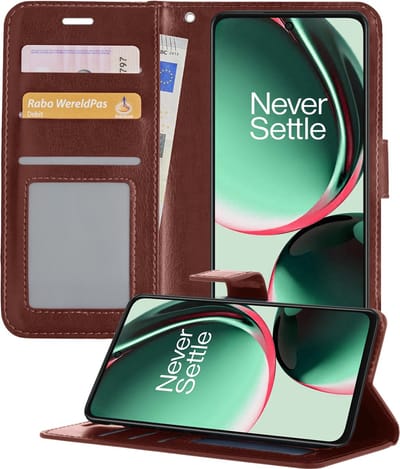 Hoesje - Geschikt voor OnePlus Nord CE 3 Lite - Luxe Bookcase - Walletcase Hoes - Portemonnee - Cover - Telefoonhoes - Bruin