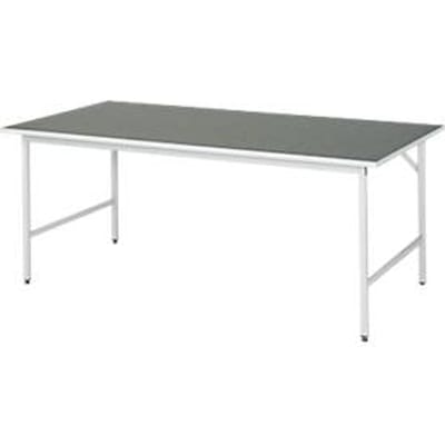 Rau werktafel Jerry, handmatig in hoogte verstelbaar, 25 mm spaanplaat met linoleum bekleding, tot 300 kg, B 2000 x D 1000 x H 800-850 mm, lichtgrijs/lichtgrijs