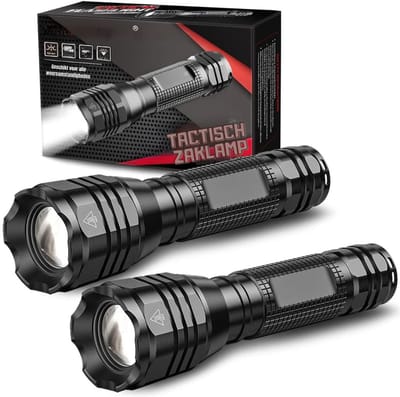 Aura® Zaklamp op batterijen - Zaklamp - Zaklampen - Zwart - 14cm x 4cm x 4cm