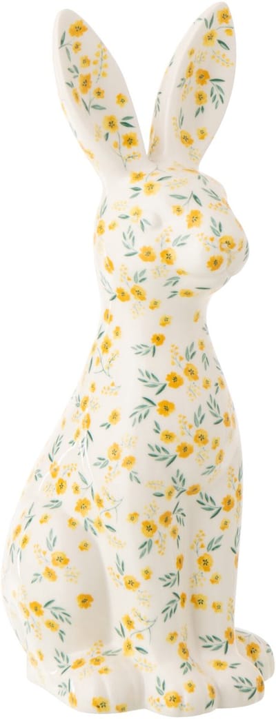 J-Line decoratie Konijn Bloemen Dolomiet - keramiek - mix - large