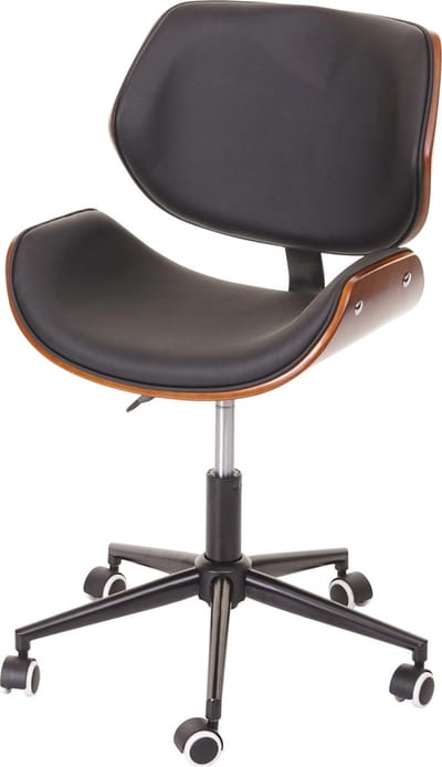 Bureaustoel MCW-G25, draaistoel bureaustoel, gebogen notenhout look retro draaibaar in hoogte verstelbaar MVG ~ zwart-bruin