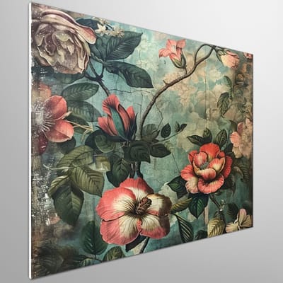 Vintage botanisch | Oude botanische pracht in een vintage kunstzinnig meesterwerk verweven | Kunst - 60x60 centimeter op Forex | Foto op Forex