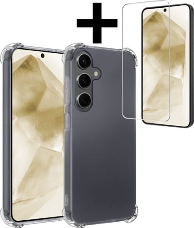Hoesje - Met Screenprotector - Geschikt voor Samsung Galaxy A55 - Sterk & Shockproof - Siliconen Case - Back Cover - Telefoon Hoes - Shock Proof - Telefoonhoesjes - Transparant