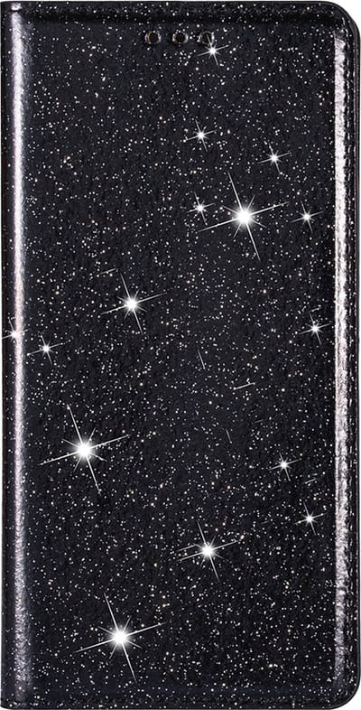 Hoesje geschikt voor iPhone 15 Plus - Bookcase - Pasjeshouder - Portemonnee - Glitter - TPU - Zwart
