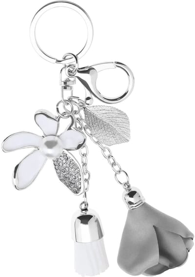 Dailygoods- Sleutelhanger met Bloem - 6 Stuks - Zink-legering - Strass - Sleutellabels - Handtas Ornament - 15 cm Totale Lengte - Sleutelhangeraccessoire