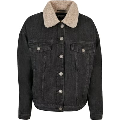 Urban Classics - Oversized Sherpa denim Jacket - L - Zwart