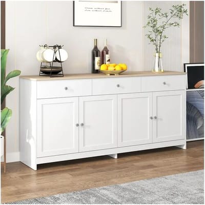 Dressoir, ladekast, buffetkast, 160 x 37 x 75 cm, met 4 deuren en 3 opbergladen
