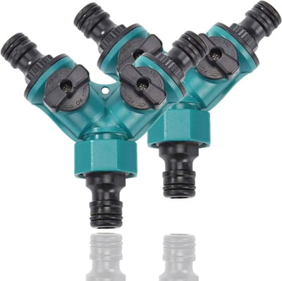 Set van 2-delige 2-weg klep met afsluiter en slangverbinder van 3/4 inch voor tuin, snelkoppeling en splitteradapter voor tuinslangen