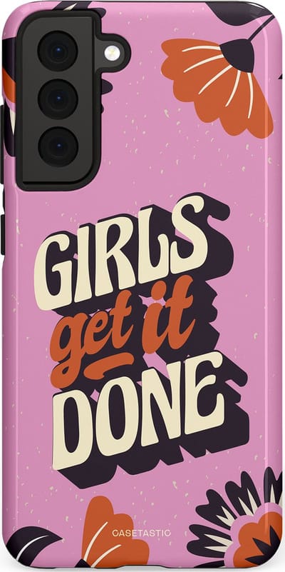 Casetastic hoesje geschikt voor Samsung Galaxy S21 FE 5G - Dubbellaagse bescherming - Girls get it done - Fashion Case - Lila Donkergrijs Terracotta