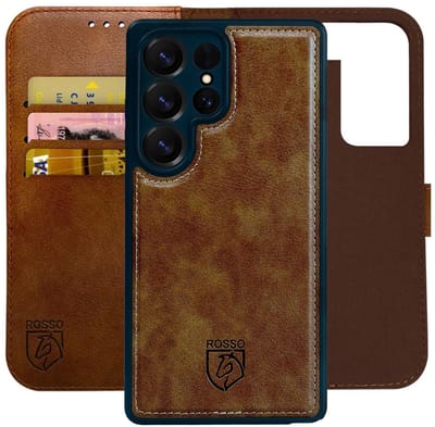 Rosso Element Geschikt voor Samsung Galaxy S25 Ultra | Uitneembaar 2-in-1 Hoesje | Luxe Portemonnee | Back Cover en Book Case | Pasjeshouder | Bruin