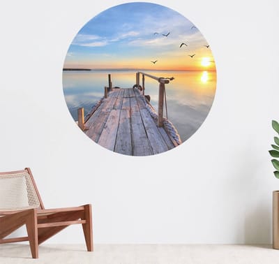 Muurcirkel zelfklevend behang - Vogels boven zee - Wanddecoratie - 080cm behangcirkel - Ronde sticker voor aan de muur - Behangsticker verkrijgbaar in verschillende formaten