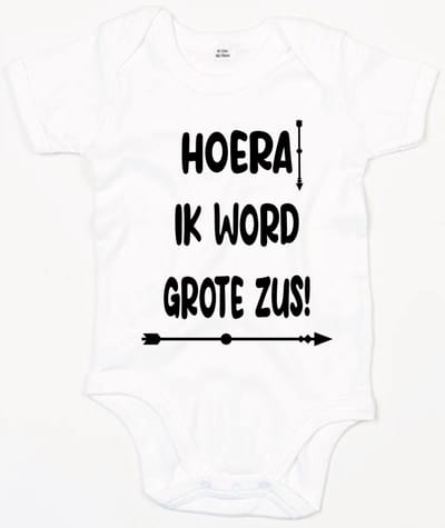 Rompertje Hoera Grote Zus-Wit-3-6 Maanden