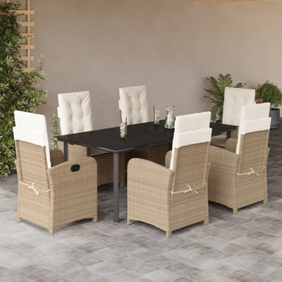 vidaXL - 7-delige - Tuinset - met - kussens - poly - rattan - beige