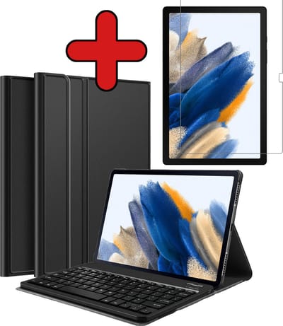 Hoes - Geschikt voor Samsung Galaxy Tab A8 - Met Screenprotector - Toetsenbord Case - Keyboard Book Cover - Hoesje - Zwart