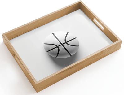 Dienblad hout 40x30 cm - Schootdienblad - Basketbal - Wit - Schaduw - Lijnen - Borrelplank rechthoek - Plateau dienbladen