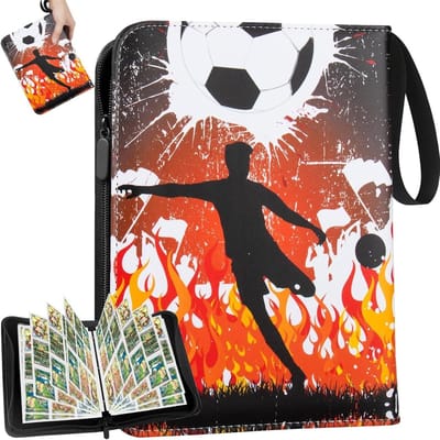 Voetbalkaarten scrapbook voor 900 kaarten, verzamelalbum voor ruilkaarten, ideaal voor kinderen en verzamelaars met rits en handvat