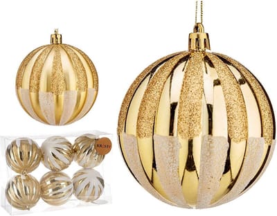 Krist+ gedecoreerde kerstballen - 6x stuks - goud - kunststof - 8 cm
