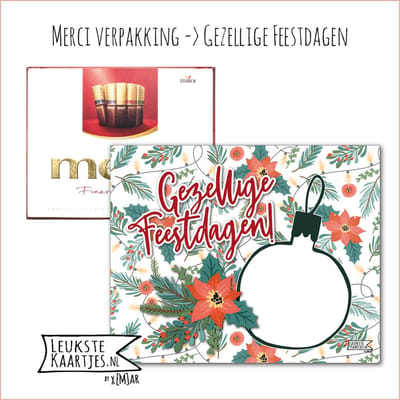 KaartKadootje Merci -> Feestdagen - No:01 (Merci Chocolade - Kerst - Gezellige Feestdagen - Rode Kerstbloemen en Kerstbal) - LeuksteKaartjes.nl by xMar