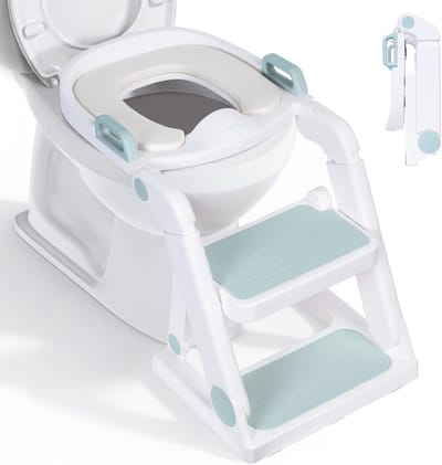 moovkee. Toiletverkleiner met Trapje Turkoois – 2-in-1 WC Verkleiner voor Peuters vanaf 1,5 Jaar – Inklapbaar, Verstelbaar & Antislip – Voorgemonteerd