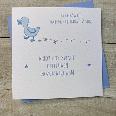 Geboortekaartje Met Eendje - Babykaart Handgemaakt - Gelezen Boodschap Versturen - Met Decoraties Afgewerkt - 16x16 cm - Wit