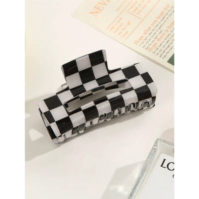 1 stuks Dames Hoge Kwaliteit Elegante Zoete Veelzijdige Zwart-Wit Schaken Hol Vierkant Antislip Stijlvolle Zwarte Haarklauw, Haarklem one-size