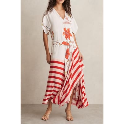 Reiss Floral Stripe Print Dress Ivory/red Size: 4 | Maxi Dresses Outlet | Dames | Grijs