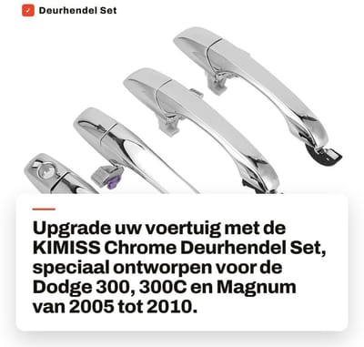 Dailygoods- Deurgreep Set - Hoogwaardige ABS - Geschikt voor 300/300C/Magnum 2005-2010 - Buiten/Voor/ Achter - Lichtgewicht/Schokbestendig - Stijlvol Ontwerp - Deurgrepen