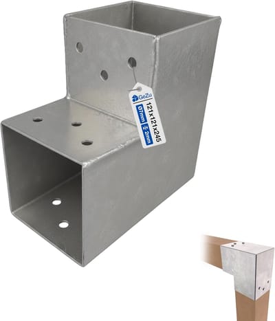 Paalverbinder L-vorm - Hoekbeugel Balk - Houtconstructies Bouwen - Thermisch Verzinkt Staal - 121 mm - Zilverkleurig