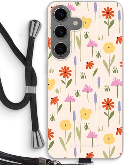 Case Company® - Hoesje met koord geschikt voor Samsung Galaxy S24 hoesje met Koord - Floral - Telefoonhoesje met Zwart Koord - Bescherming aan alle Kanten en Over de Schermrand