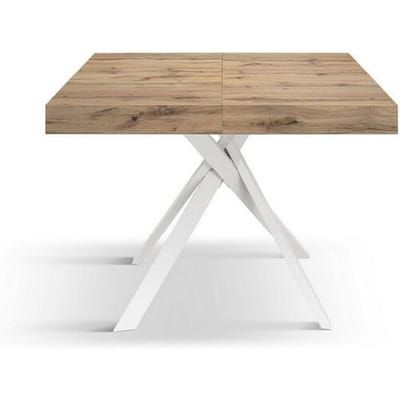 Rustieke eikenhouten tafel, witte metalen poten 95x90-145x90cm - FORTE DEI MARMI