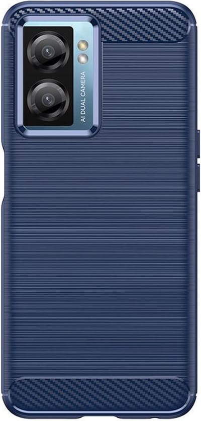MobyDefend Hoesje - Geschikt voor Oppo A57 / A57s / A77 - TPU Backcover - Geborstelde Metaal & Carbon-Look - Blauw